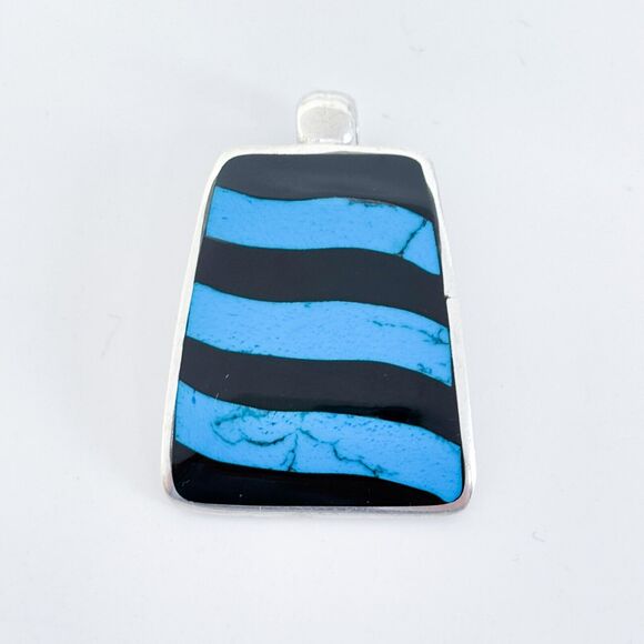 Vintage Sterling Silver 925 Onyx and Dyed Howlite Pendant - Picture 2 of 7